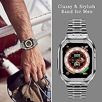 Vista 33 de MioHHR Correa de reloj de acero inoxidable con funda compatible con Apple Watch Ultra 3 2 1 (1.732 pulgadas), correa resistente con cubierta Negro