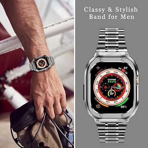 Miniatura 33 de MioHHR Correa de reloj de acero inoxidable con funda compatible con Apple Watch Series 6 5 4 SE3/2/1 (1.732 pulgadas) Series 3/2/1 (1.654 pulgadas)