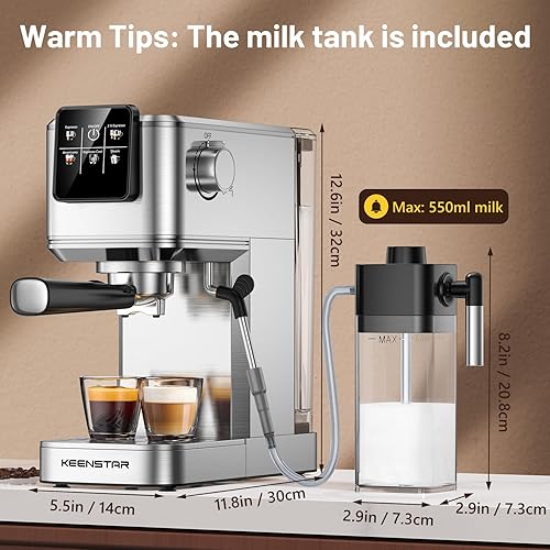 Miniatura 5 de KEENSTAR Máquina de café expreso con tanque de leche, máquina de café caliente y helado de 20 bar con infusión rápida en frío, cafetera de espresso