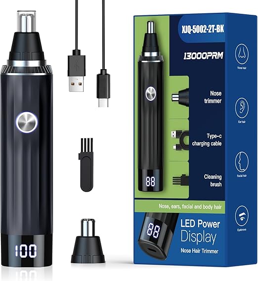 LED Display Ear and Nose Hair Trimmer Clipper for Men Women,2025 Rechargeable 2 in 1 Professional Painless Eyebrow & Facial Hair Trimmer with Powerful Motor and Dual-Edge Blades Easy Cleansing