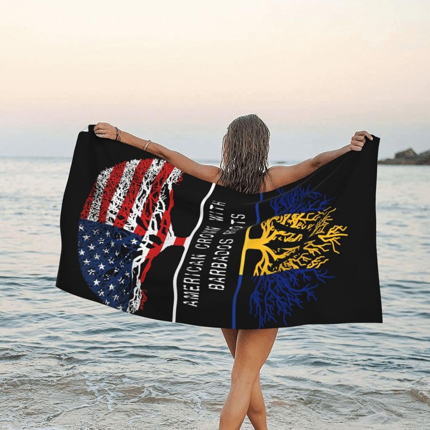 American Crown with Barbados Roots Microfiber Beach Towels,Superfine Fiber 3D Print Beach Towel Quick Dry Towel for Swimming Camping Compact Large Beach Towel 31.5"X63"Inch