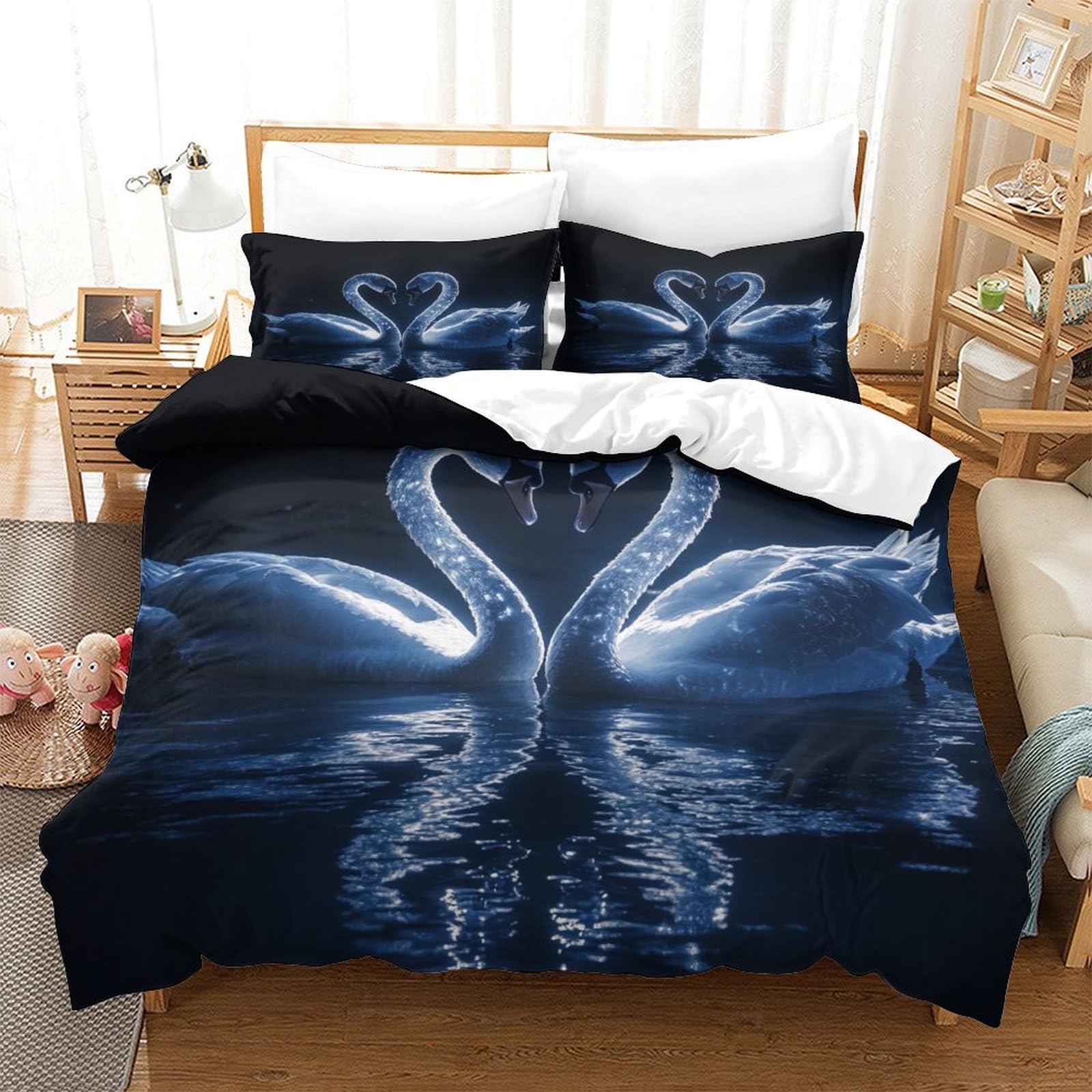 P1s9u7w5y Swan-1 Elegant Swan 3D Printed Duvet Cover Set 3Pcs Thick Microfiber Romantic Swan Bedding Set King（220X240cm）