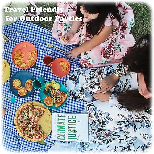 Miniatura 4 de Juego de vajilla de plástico de 12 piezas, platos divididos irrompibles, cuencos y tazas, platos reutilizables para cenas y campamentos, juego de