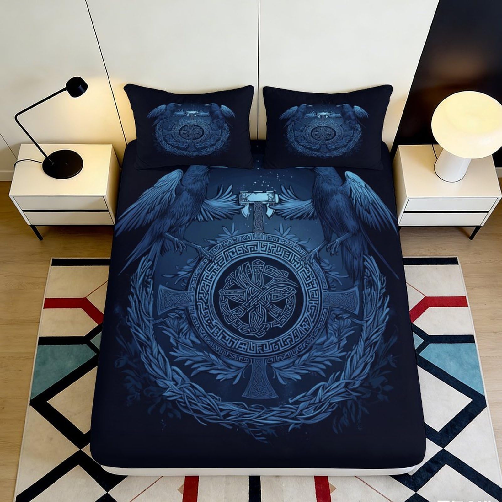 3D Printed Futuristic Mechanical Fitted Sheet Microfiber Blue Gear Pattern Mattress Cover Bedroom Decor 90x200x25cm