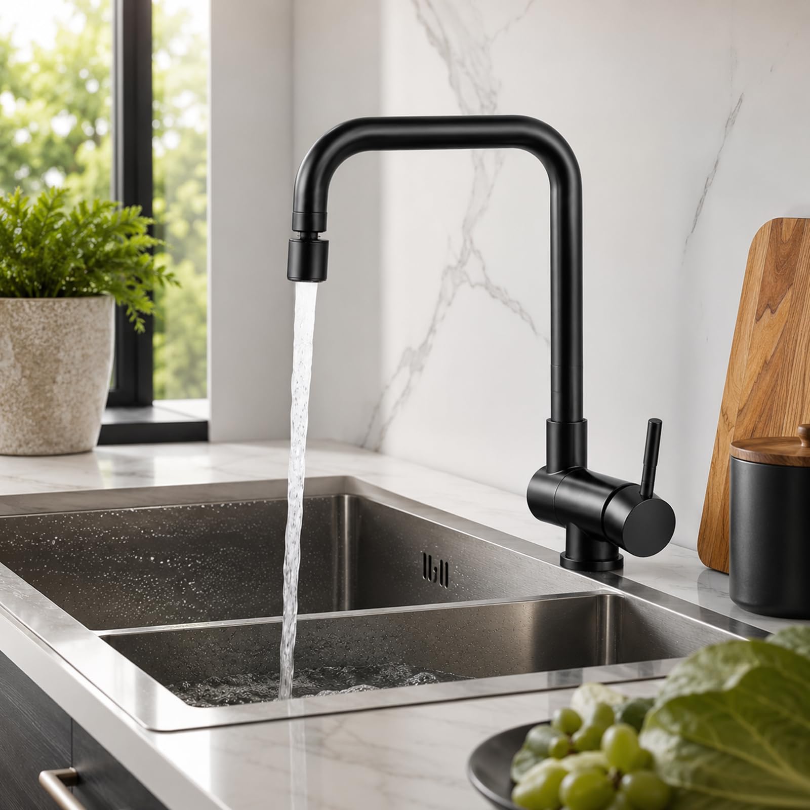 Grifo de Cocina Abatible Bajo Ventana, Negro Satinado