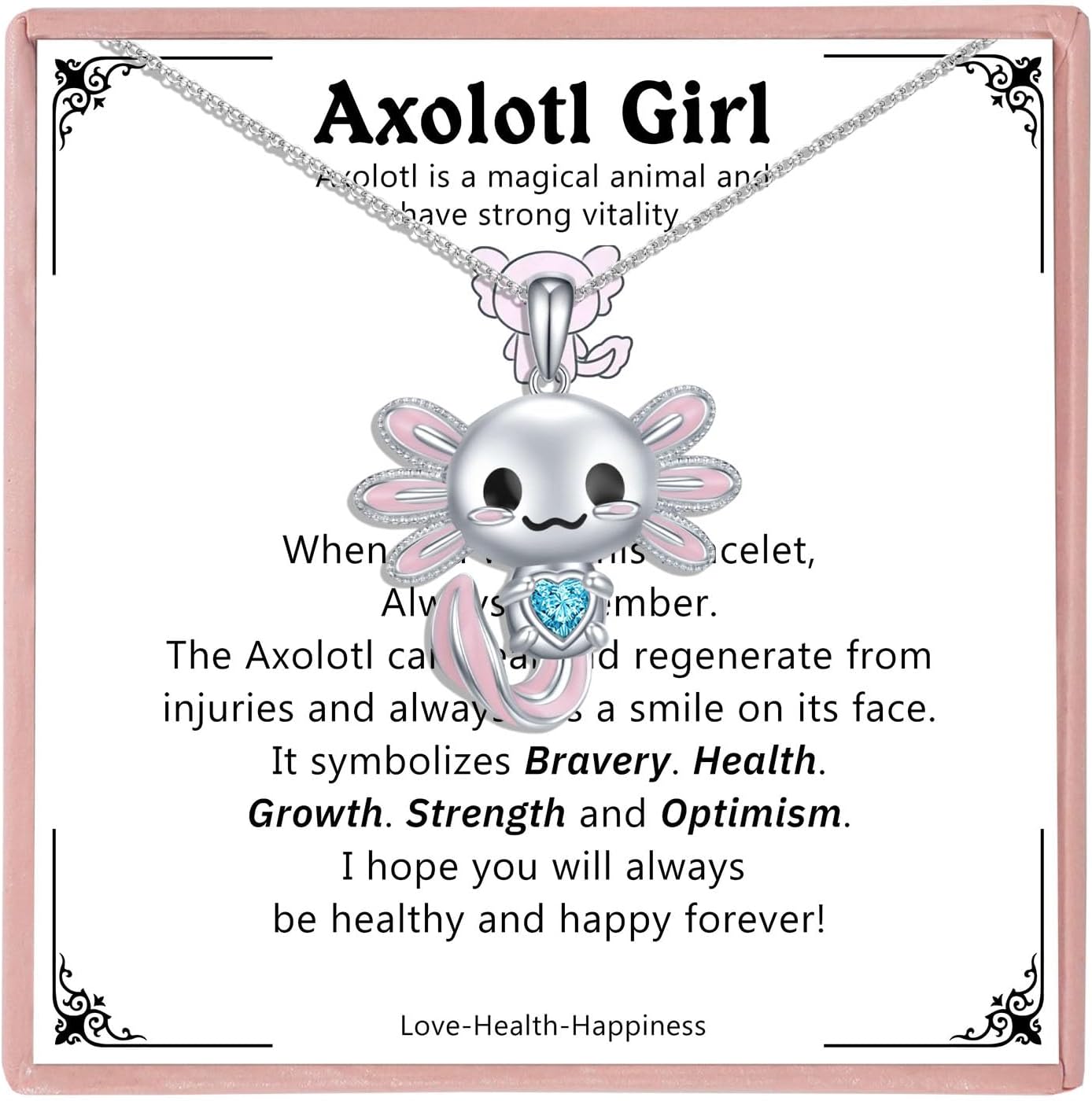 Birthstone Axolotl Necklace Animal Pendant Necklace for Women Axolotl Birthday Gifts for Axolotl Lovers Valentine's Day Gift