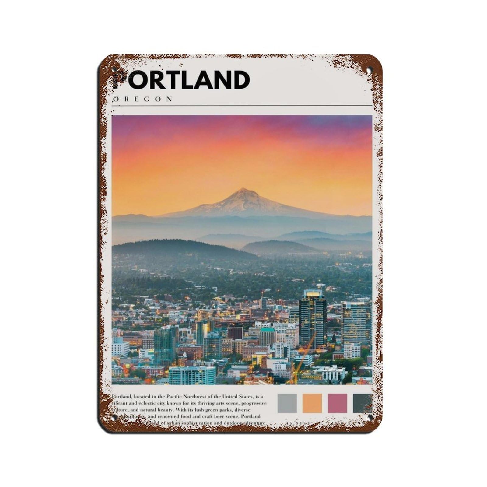 Portland Oregon Poster Portland Photo Art Tin Sign Vintage Metal Pub Club Cafe Bar Home Wall Art Decoration Poster Retro 12x16inch(30x40cm)