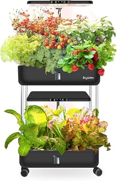 Growell 90-Pod Vertical Hydroponics Growing System, 3-Tier Indoor Garden with Full Spectrum LED Grow Lights, Auto Water Circulation, 40L Reservoir, Adjustable Lights & Wheels for Herbs, Vegetables