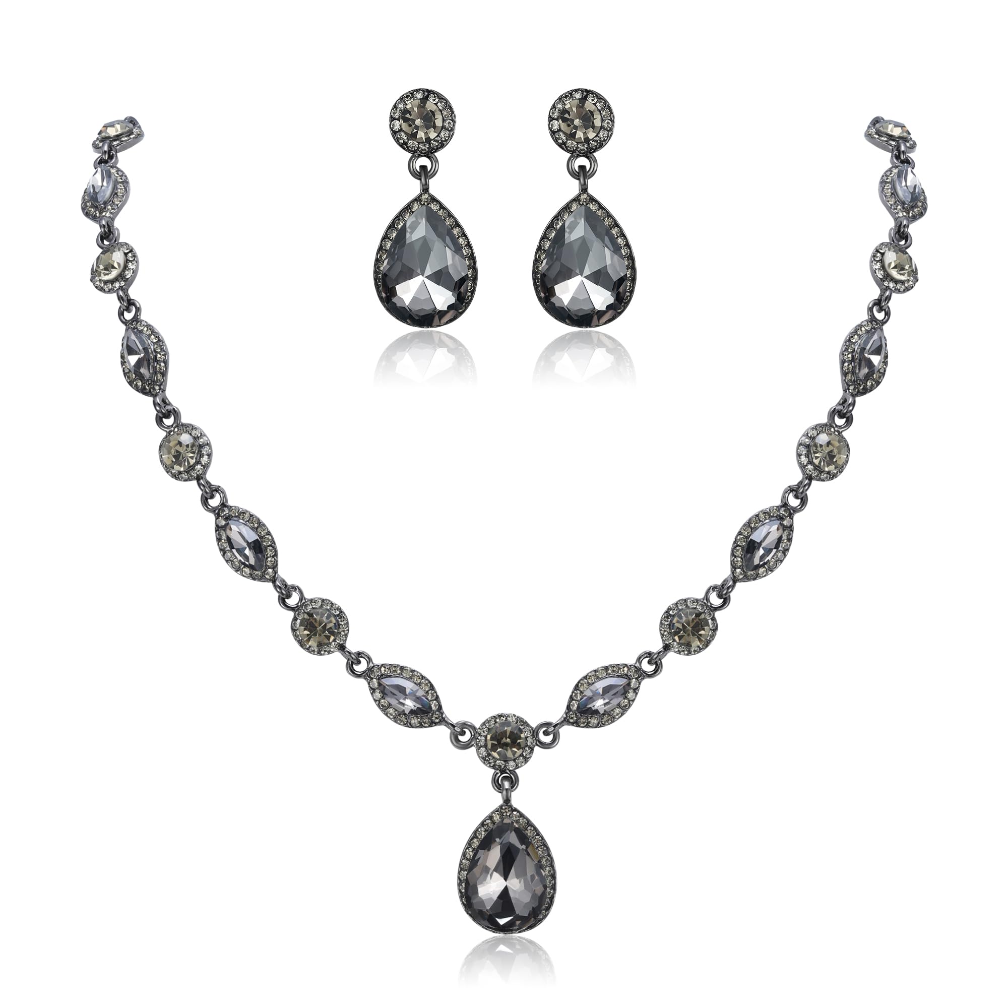 EleQueen Women's Teardrop Necklace Earrings Jewellery Set for Party Prom