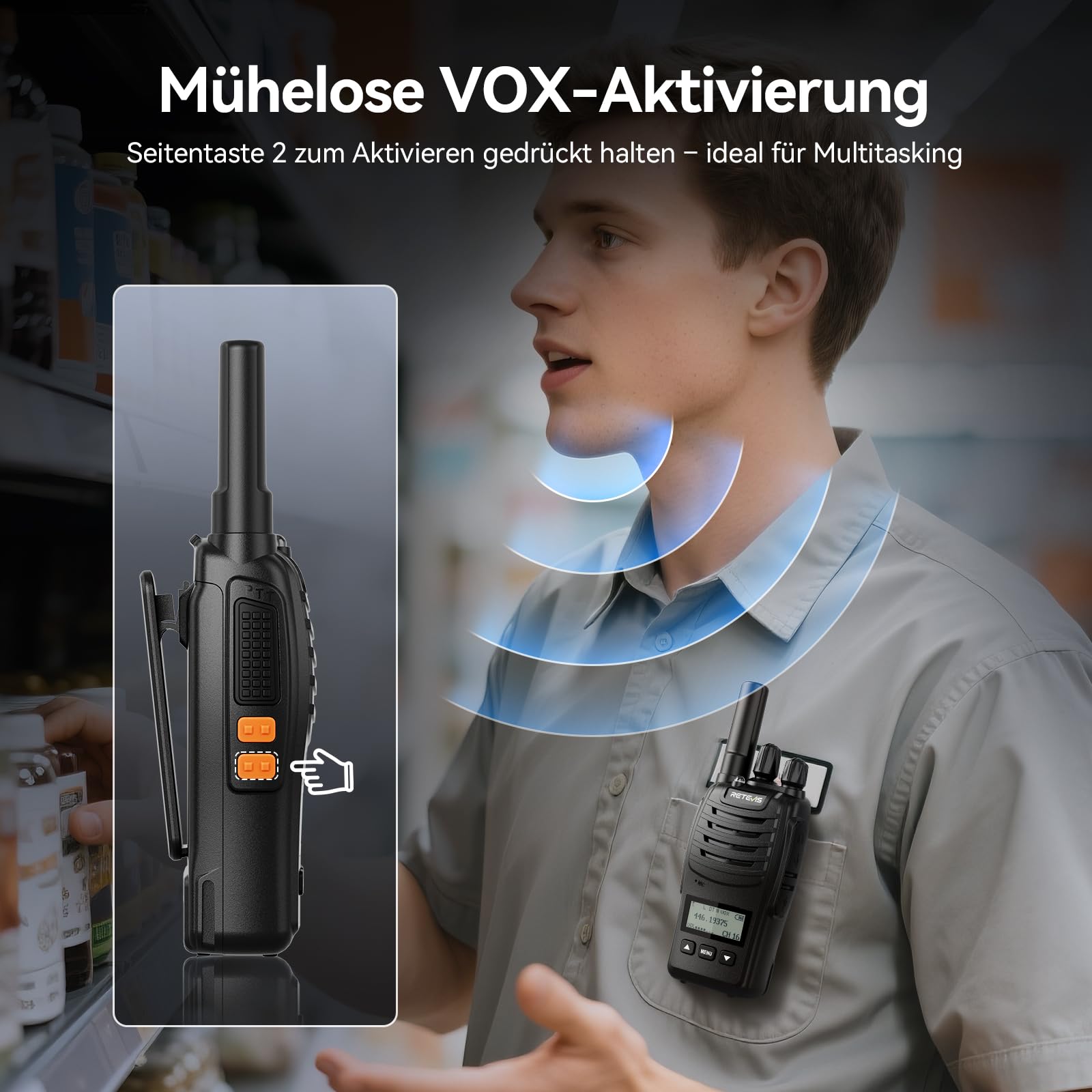 Retevis H777D Walkie Talkie Lizenzfrei, PMR Funkgeräte mit 6-Wege-Ladegerät, LCD-Bildschirm, USB-Aufladbarer 1200mAh Akku, Tragbares Funkgerät für Geschäfte, Sicherheit (6er-Pack, Schwarz)