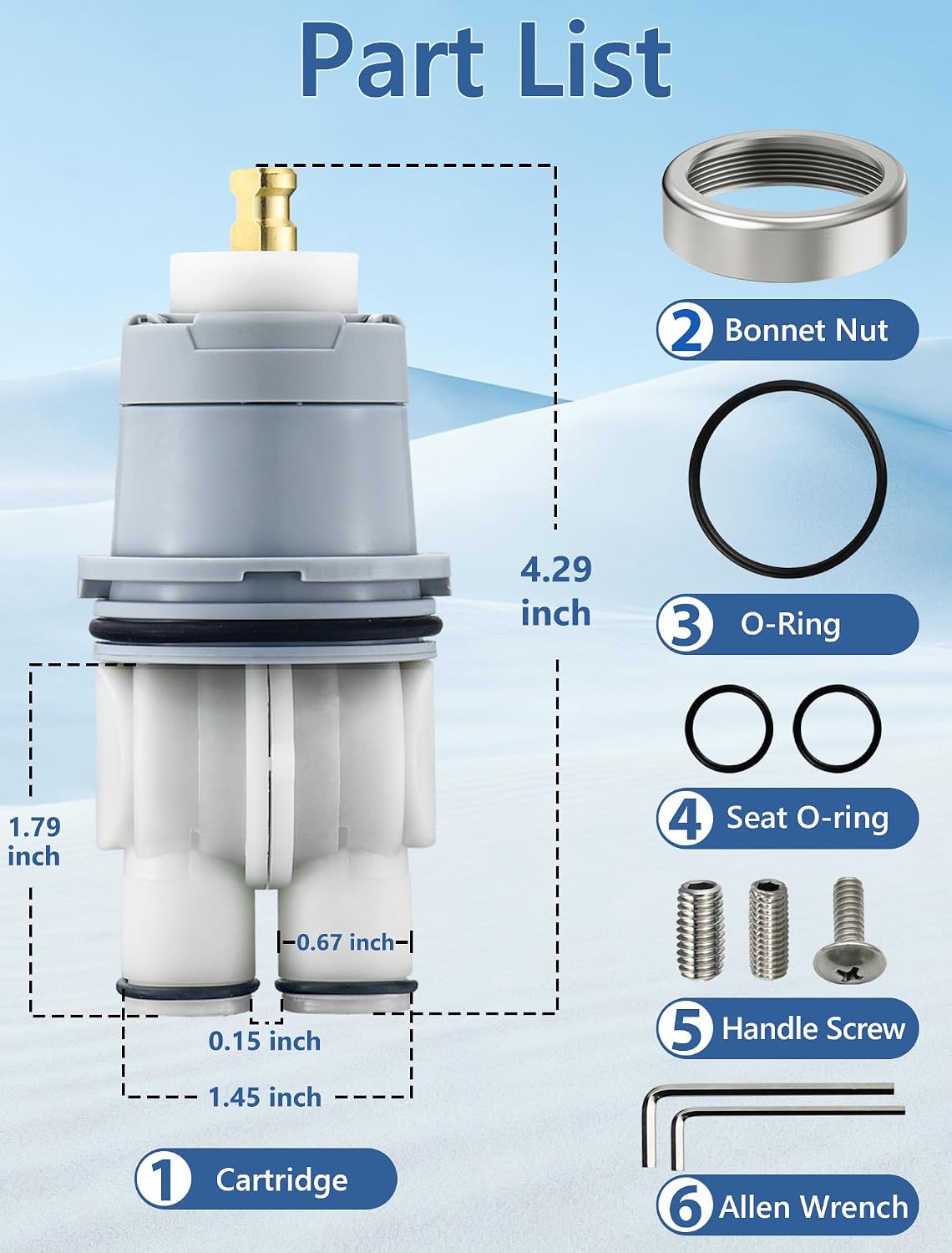 Shower Cartridge Replacement for Delta RP46074 (2006-Present) 1-Pack, Compatible with Delta 13 14 Series Single Handle, Includes Bonnet Nut, Fix Leak or Drip, Temperature or Pressure Issues