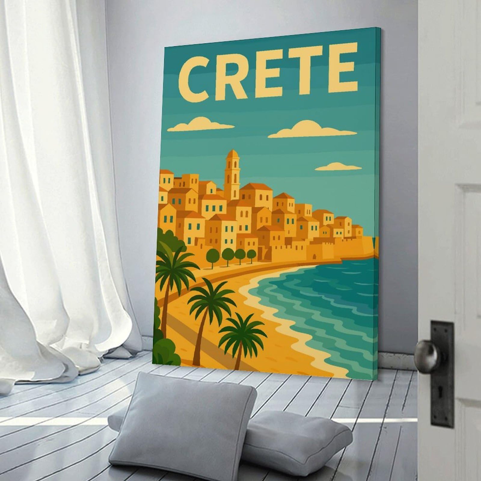 Junmoney Canvas Art Print Crete Travel, 20x30inch(50x75cm), for Gallery Wall Layouts in Home Or Office, A Versatile Canvas Print for Layering