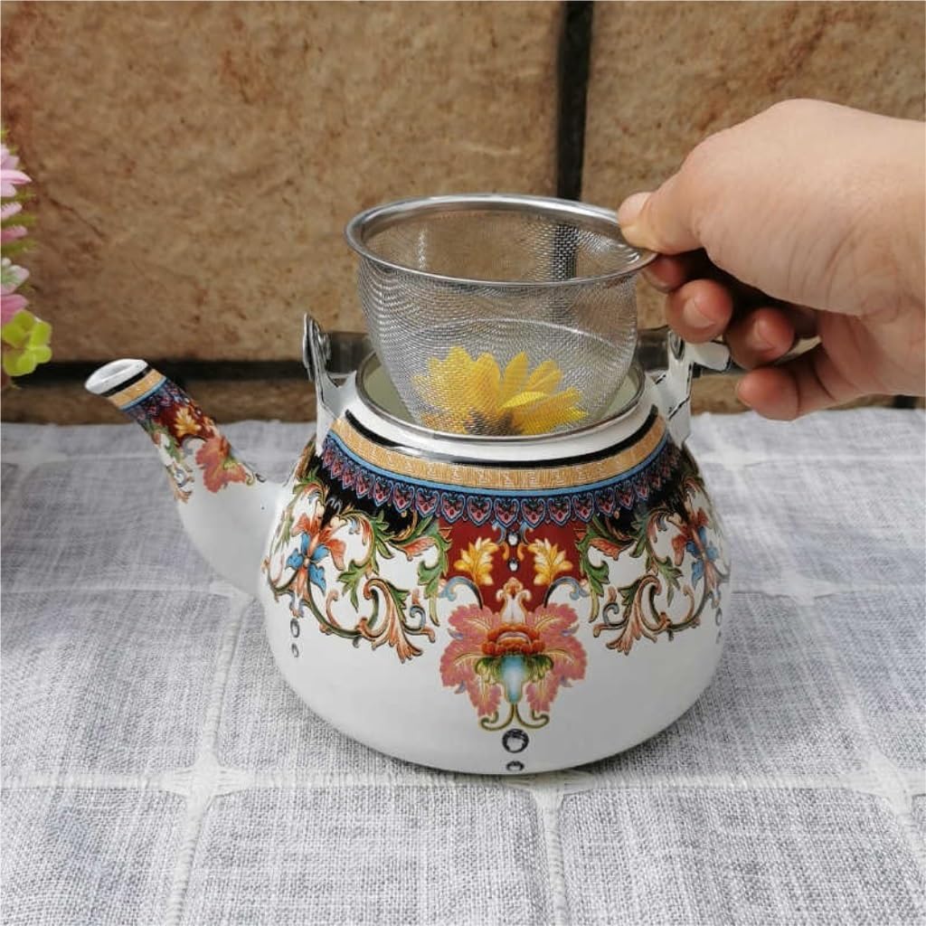 Tetera esmaltada Kung Fu Tetera esmaltada Tetera Rosa Tetera de Leche Mini Tetera Cocina de inducción Tetera Tetera de Flor pequeña Tetera (E 1L)