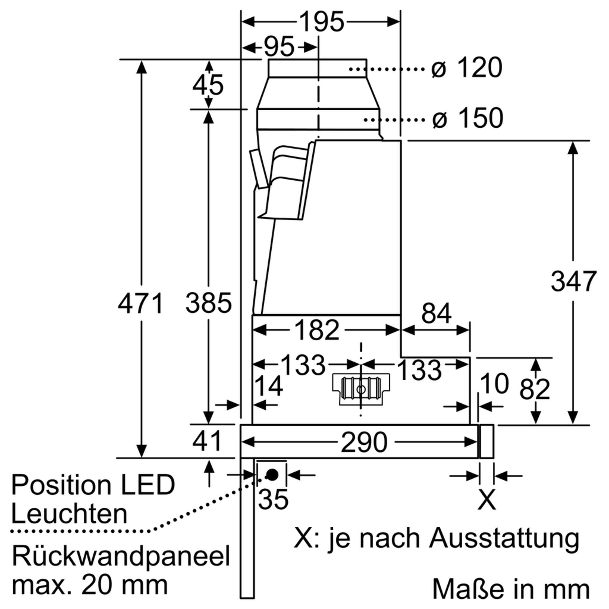 NEFF D46ED52X0 Einbau-Dunstabzugshaube N50 60cm Abluft Umluft Energieeffizienz B silbermetallic