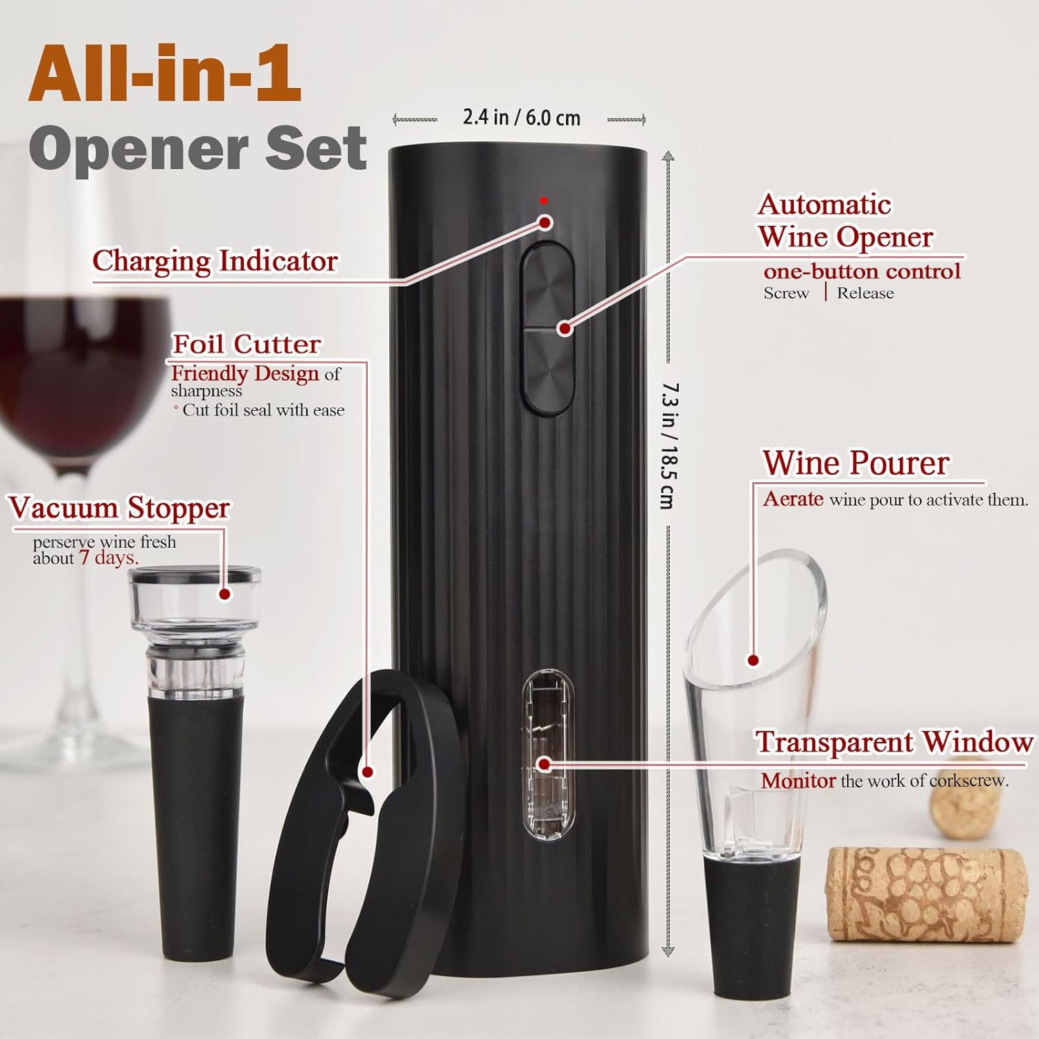 電動ワインオープナーセット スタンド付き ワインギフトセット 充電式ワインオープナー ワインエアレーター 真空ストッパー ホイルカッター 6イン1 ワ  ボトルオープナーコルクスクリュー、手動ワインオープナーキット、亜鉛合金ハンドルコルクスクリュー、コルク ... 6イン1ワインオープナー電気充電式自動コルクスクリューボトルオープナーセット、真空ストッパー、エアレーターポアラー、ホイルカッター、