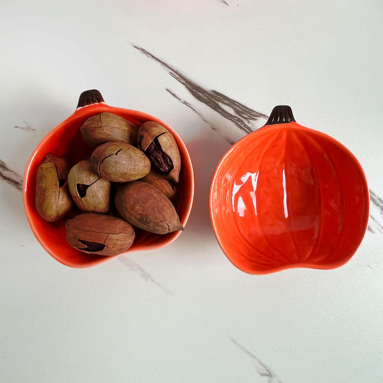 Ceramic Pumpkin Ramekins Set, Small Bowls for Baking Souffle, Pudding, Serving Snack, Dessert, 6Oz (6PCS)