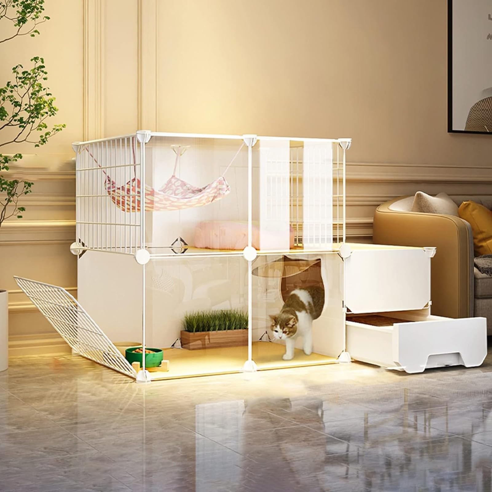 Clôture pour animaux pliables et grande cage chat anti odeur de litière