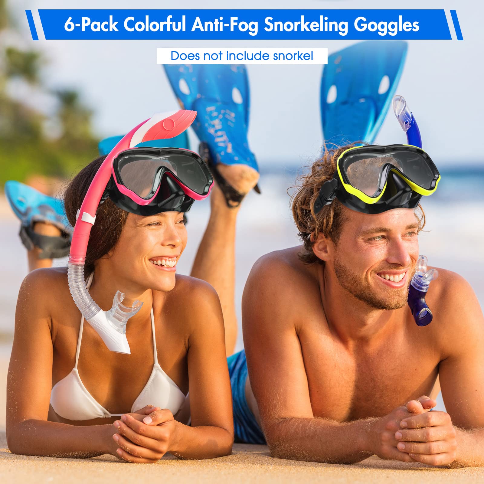 Sherr Confezione da 6 mascherine da nuoto per adulti, con copertura per il naso, anti appannamento, con lente in vetro temperato, maschera da snorkeling per uomini e donne, giovani e adulti