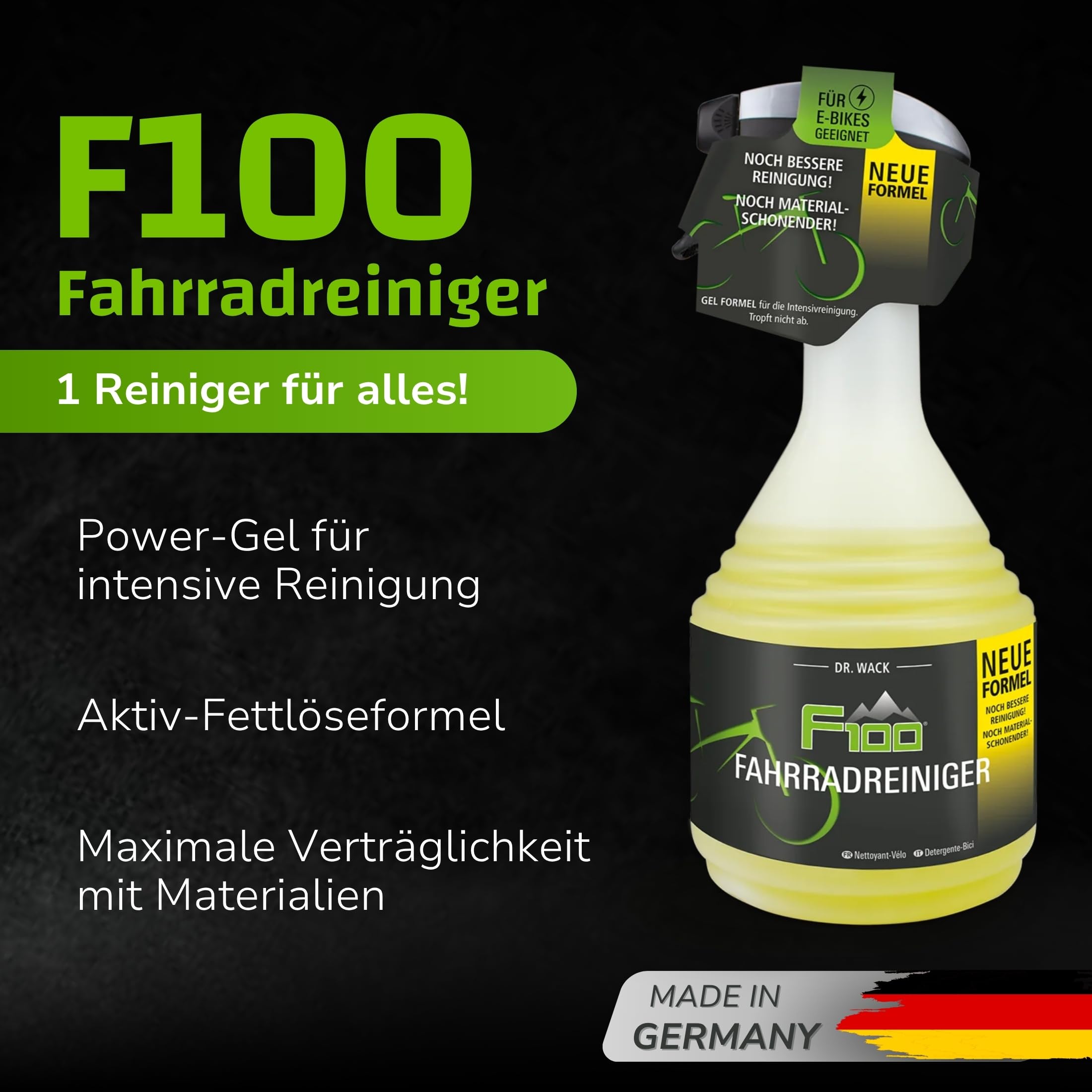 DR. WACK F100 Fahrradreiniger 750 ml - Reinigungsmittel für das gesamte Fahrrad - Effektives Fahrradpflegemittel - Reinigungsspray säurefrei & materialschonend - Hochwertige Fahrradpflege