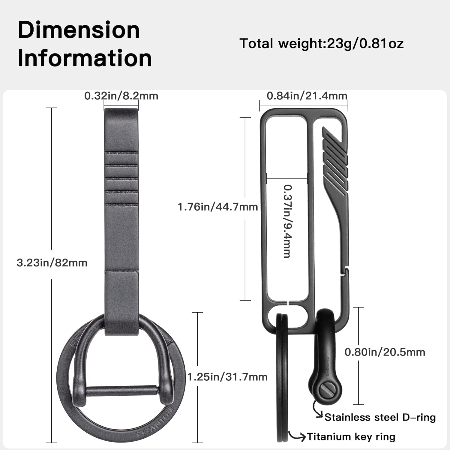 Miniatura 2 de TISUR Belt Loop Keychain,Premium Titanium Belt Key Chain,Key Holder Belt Clip with Detachable Key Ring and D-Ring for Men