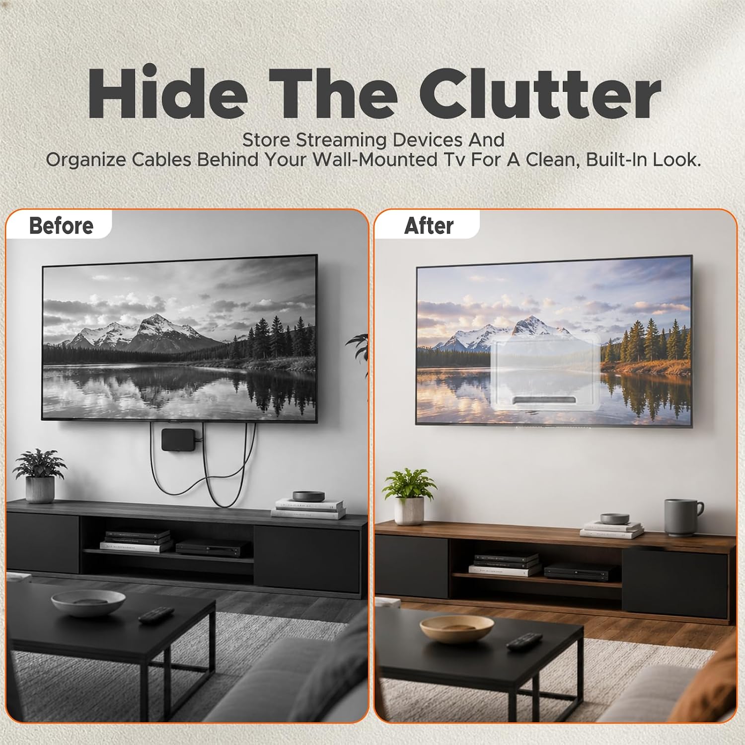 Rogierra 9" in-Wall Media Box,Recessed TV Outlet & Structured Media Enclosure, WiFi-Friendly Cable Management for Roku, Apple TV, Fire TV Stick, Compatible with Samsung One Connect Mini