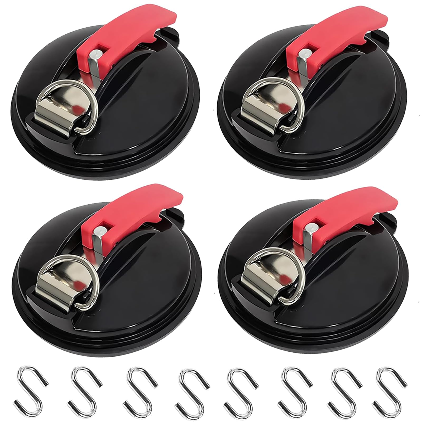 Funmo 4 pezzi ganci a ventosa, ventosa con 8 ganci a S, forte set di ventose per il campeggio, ventose multifunzionali per campeggio, camper, bagagli, teloni, tenditore auto