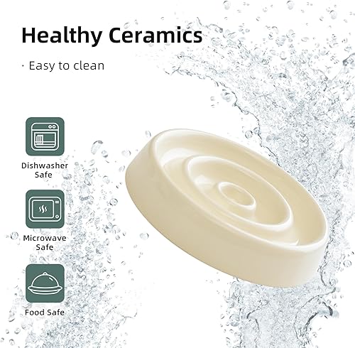 Miniatura 5 de Juego de comedero lento de cerámica para gatos, plato elevado de comida lenta para gatos de 6.1 pulgadas y cuenco de agua de 5.1 pulgadas con