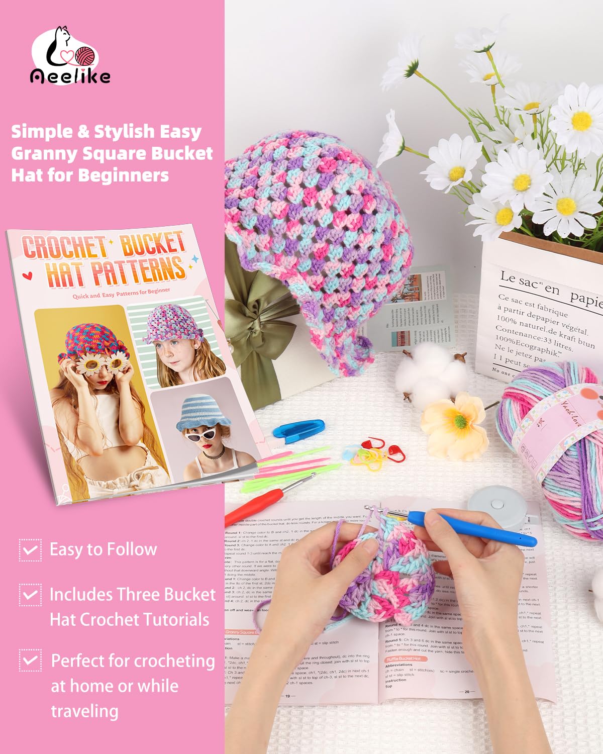 Kit De Crochet Débutant 53 Pièces - Avec Crochets Ergonomiques, Fil, Rembourrage, Accessoires | Pour Adultes Et Enfants