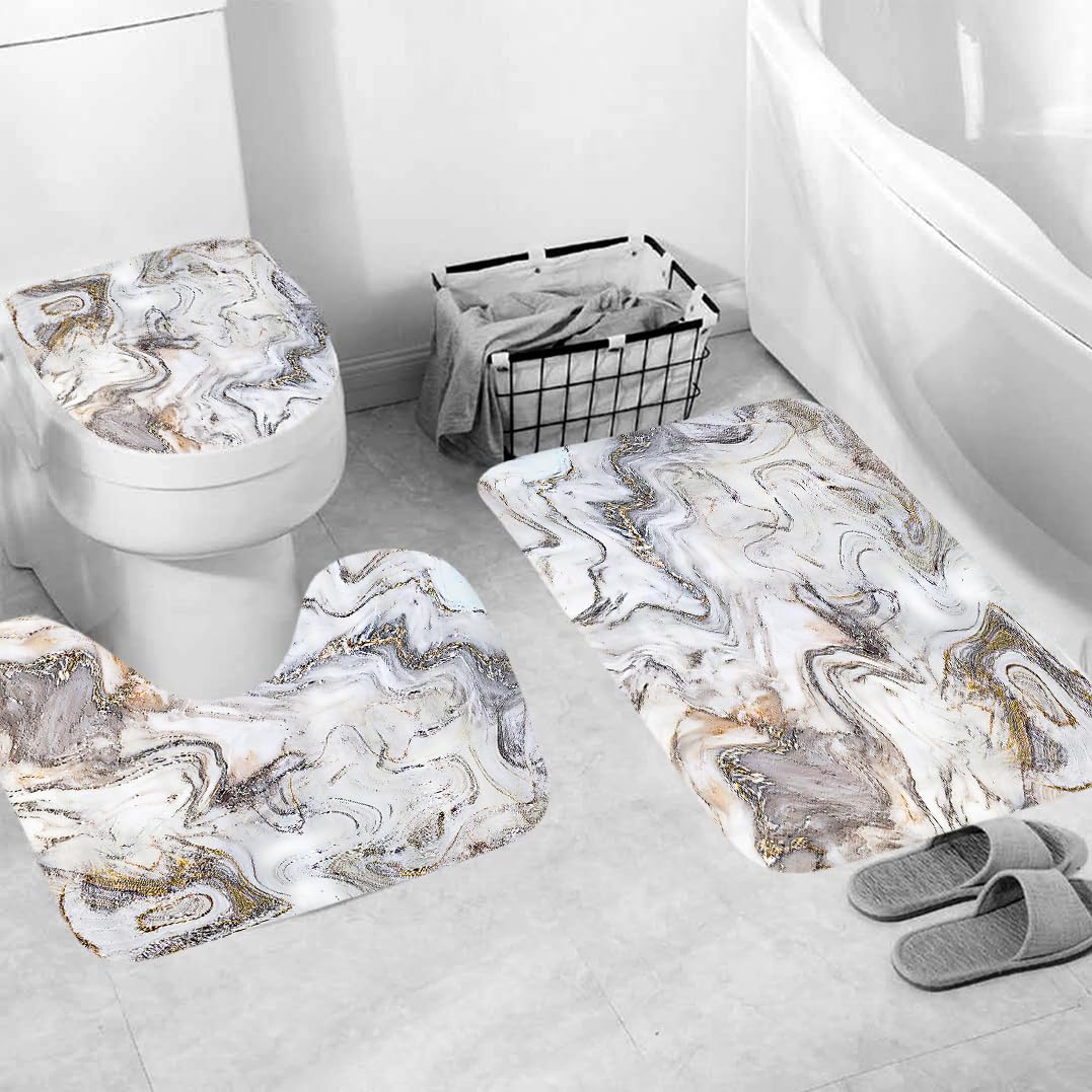 Tapis salle de bain style marbre en microfibre haute densité pour douche et WC