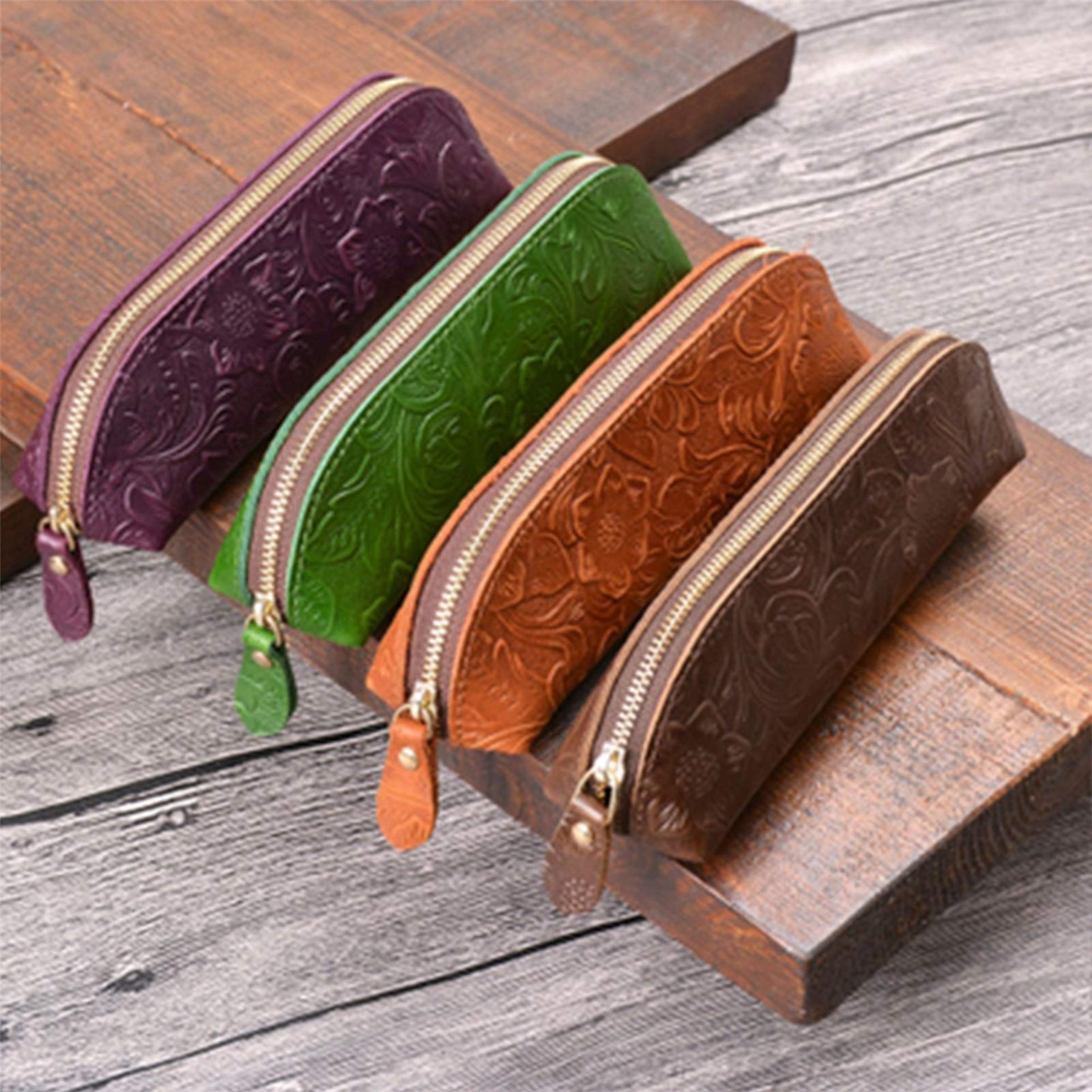 Estuches para lápices Estuche para bolígrafos con cremallera de cuero genuino Bolsa portabolígrafos Bolsas de viaje pequeñas Estuche cosmético para estudiantes jóvenes (Color : Green, Size : 180x50