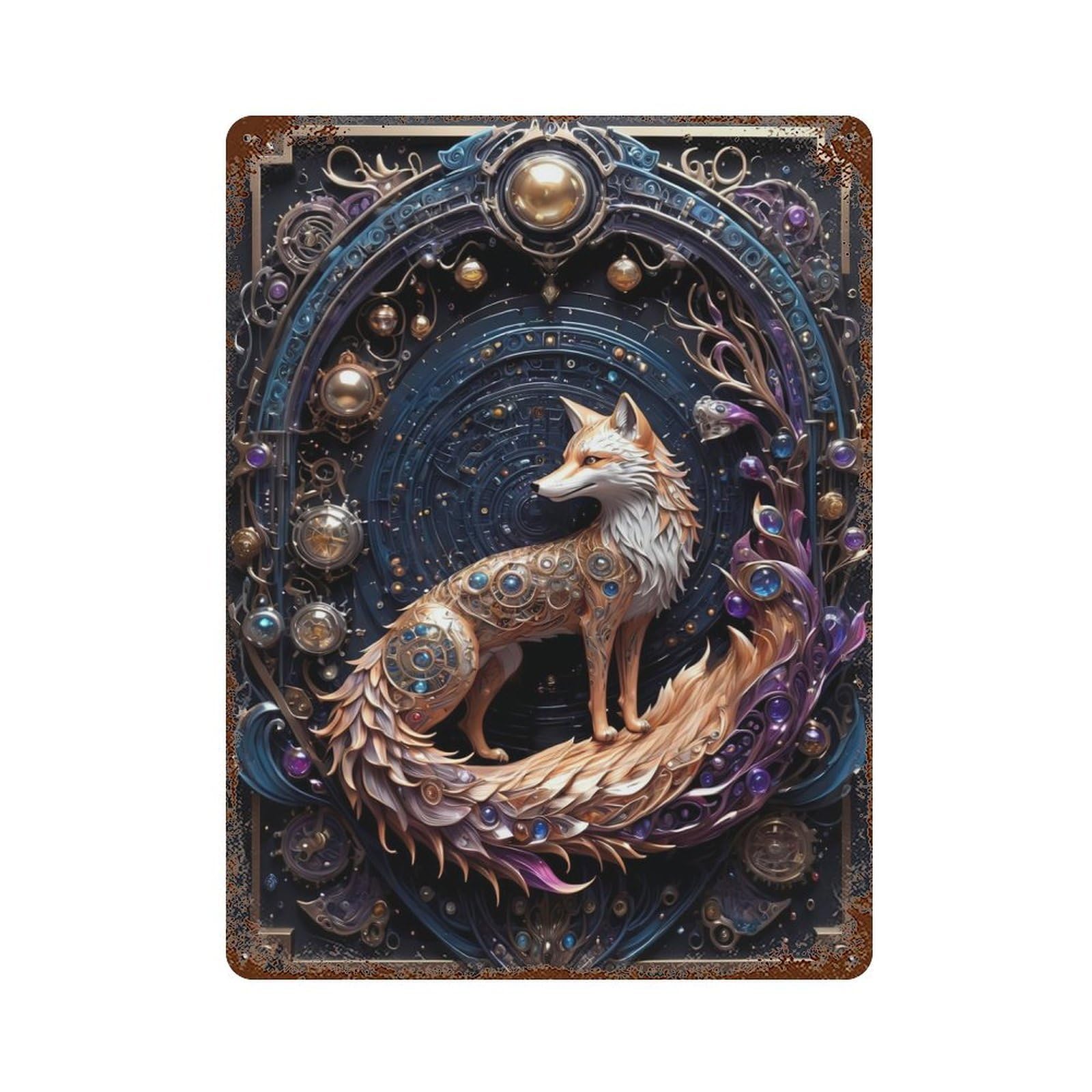 Garage Style Mythical Red Fox Art Deco Vintage Rust Metal Sign 15.7"x11.8", Shabby Chic Decor for Bar And Workshop
