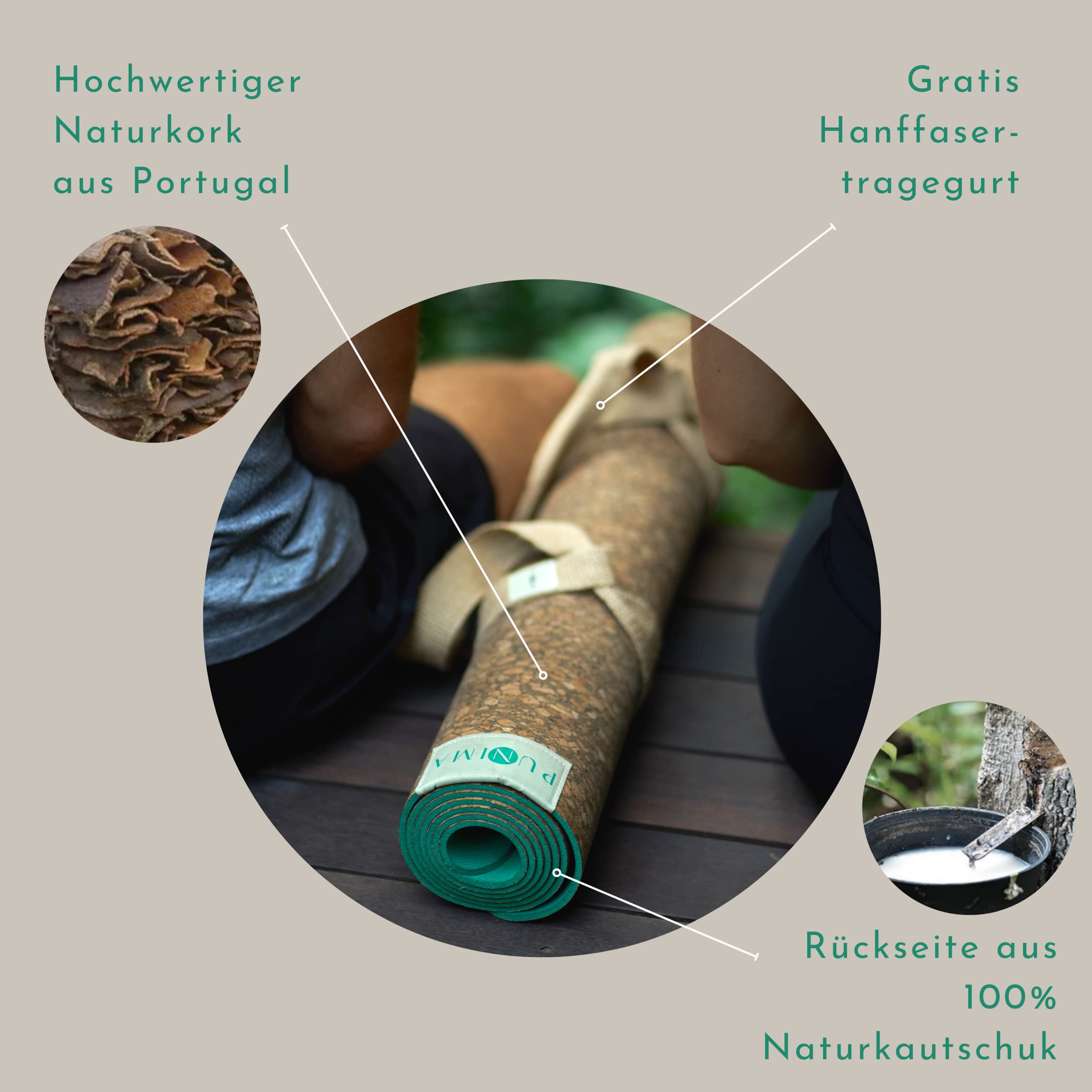 PUNIMA Esterilla de yoga XXL, 100% caucho natural y corcho de alta calidad de Portugal, extra ancha y larga, sin TPE, sin adhesivos ni plastificantes, esterilla de fitness duradera, esterilla de yoga,