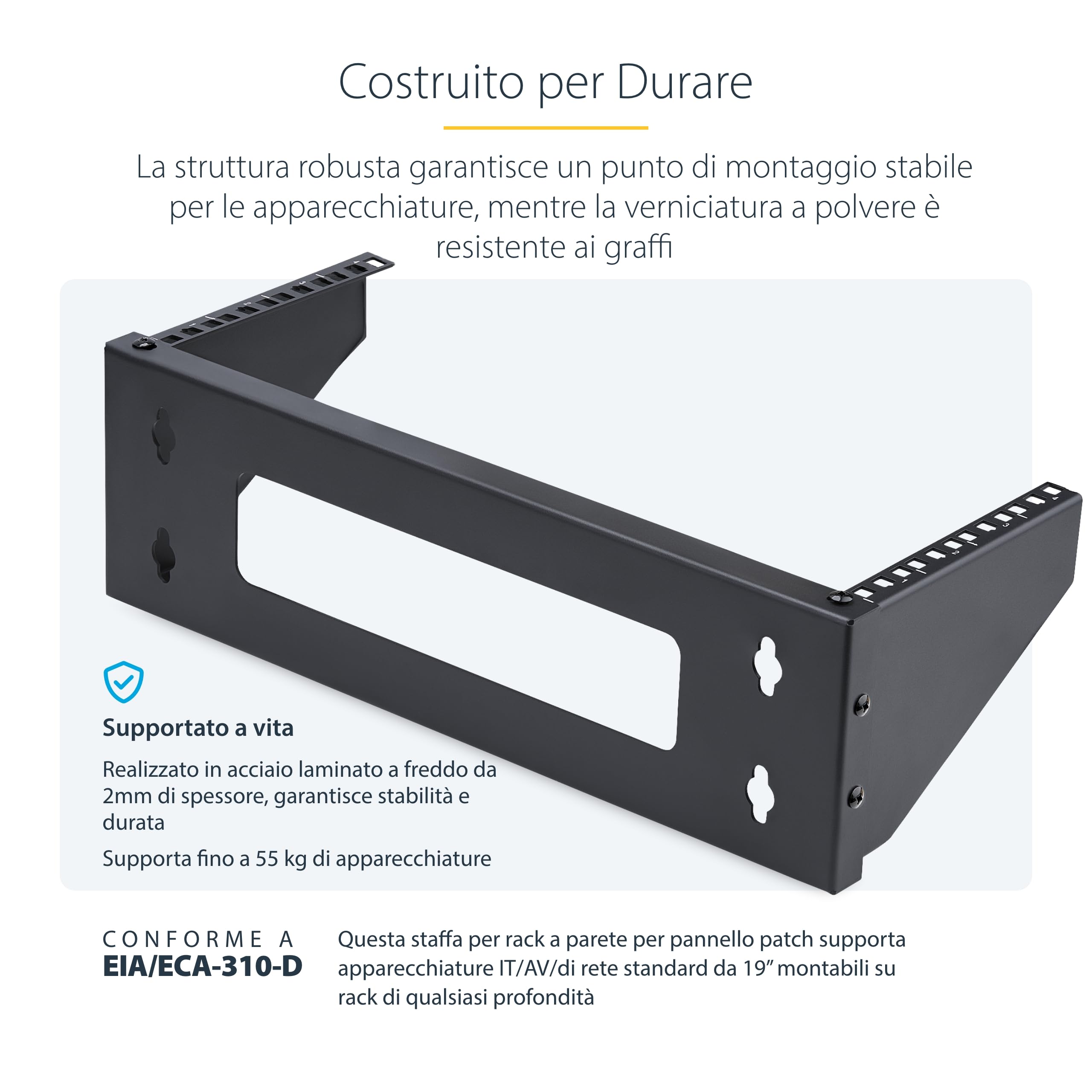 StarTech.com Staffa 4U 19" per Montaggio a Parete, Rack Verticale per Patch Panel/Server/NAS/Switch, Portata: 55kg