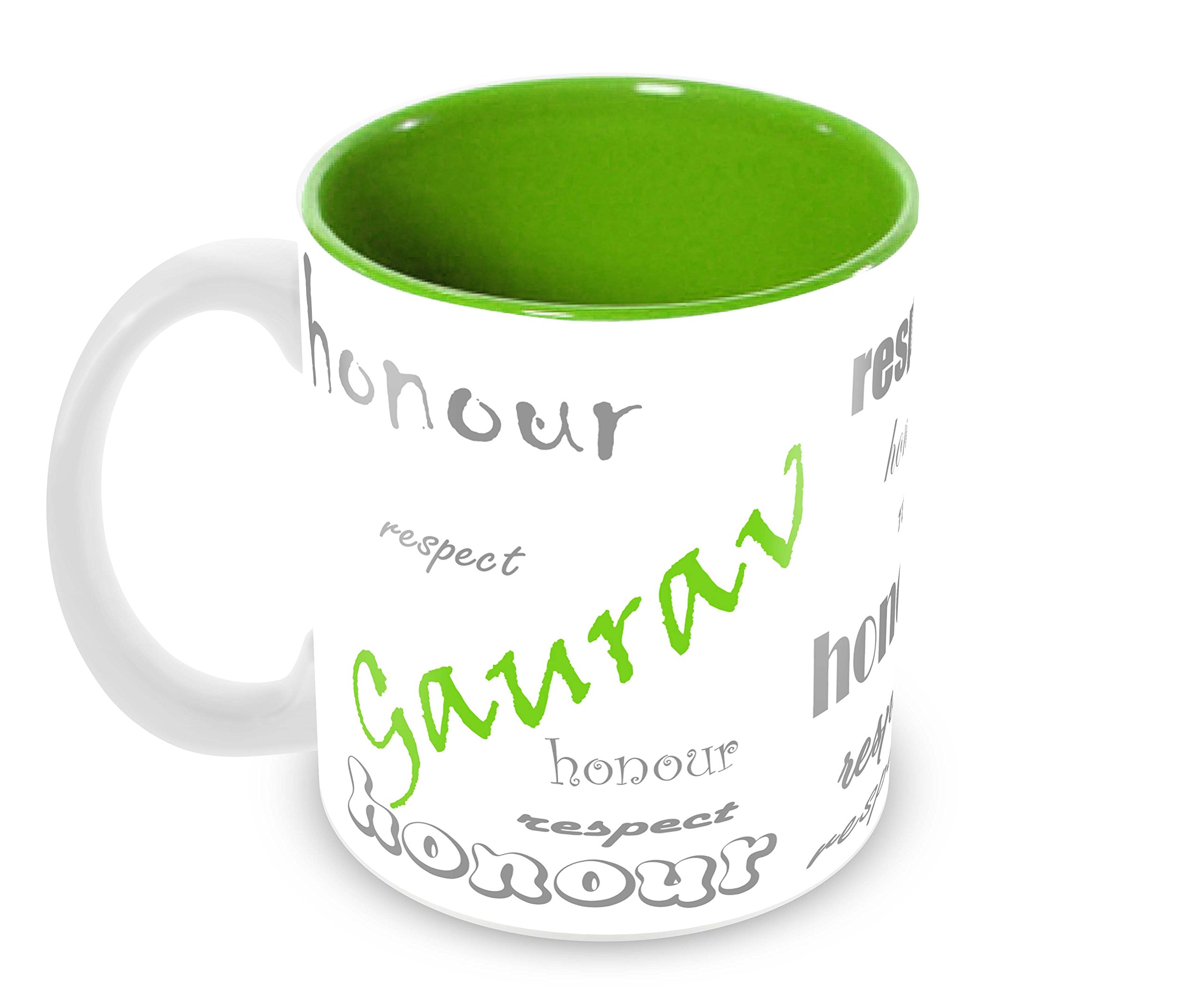 Tuelip Stylish Customize Name"Gaurav" with Meaningful Printed Ceramic Tea and Coffee Ceramic Mug, 350ml, Green