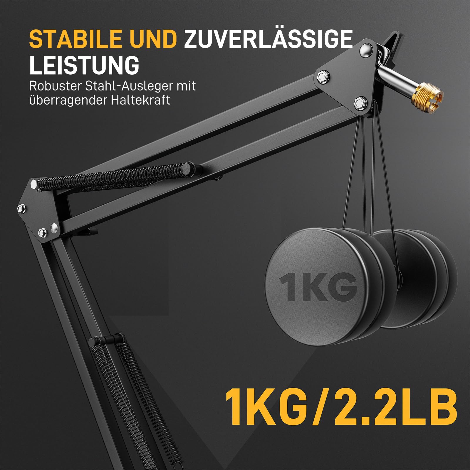 Maono Mikrofon arm, Verstellbarer Mikrofonständer für Podcast, Gaming, Streaming & Aufnahmen – inkl. Tischklemme und 3/8" zu 5/8" Adapter – BA20,Schwarz