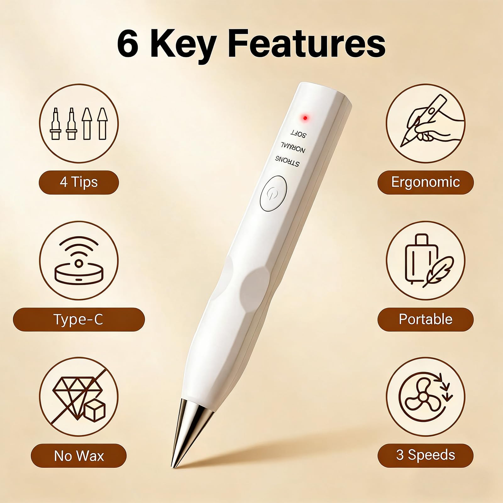 Electric Diamond Painting Pen. No-Wax Vacuum Pickup, Interchangeable Tips,USB-C Rechargeable Cordless Diamond Art Tool with Low-Noise, 2 Suction Levels for Serious Diamond Painting Lovers.(White) - 3