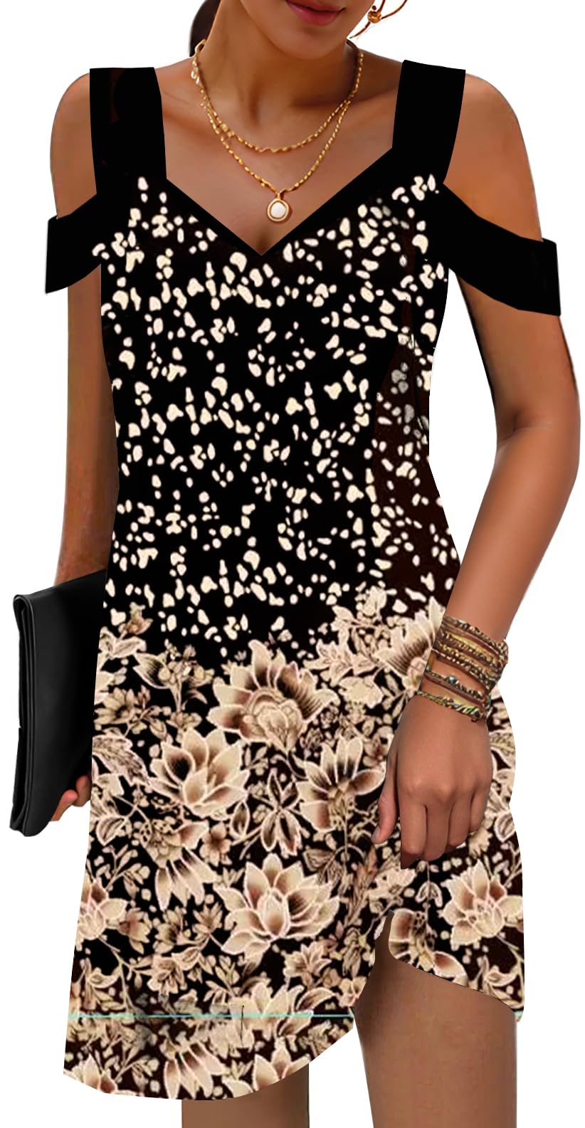 SAUKOLE Womens Sexy Cold Shoulder Dresses Summer Casual Dress Loose Fit Knee Length Dress