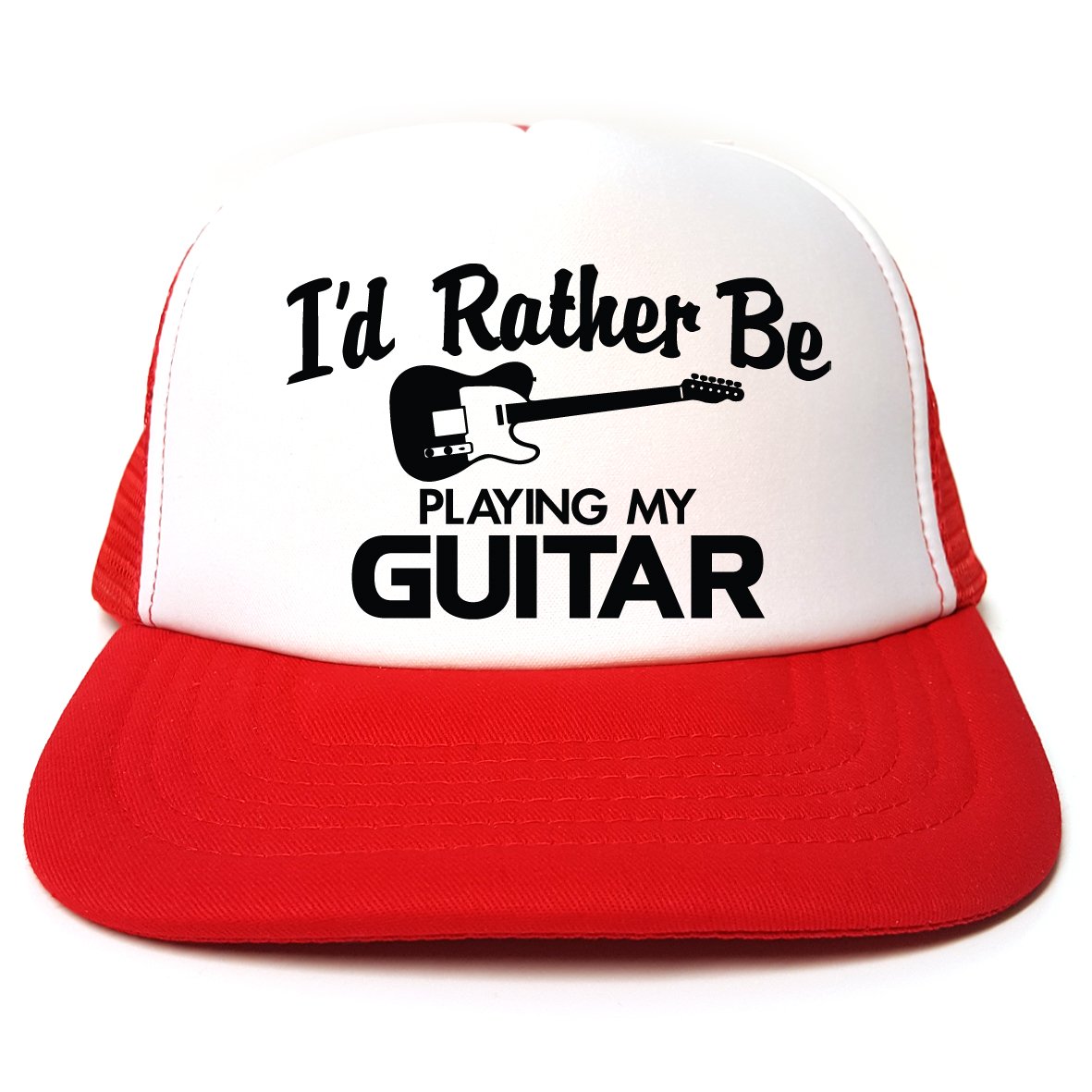 Rocket Fuel 'I'd Rather Be Playing My Guitar' Funny Printed Trucker Cap - Red