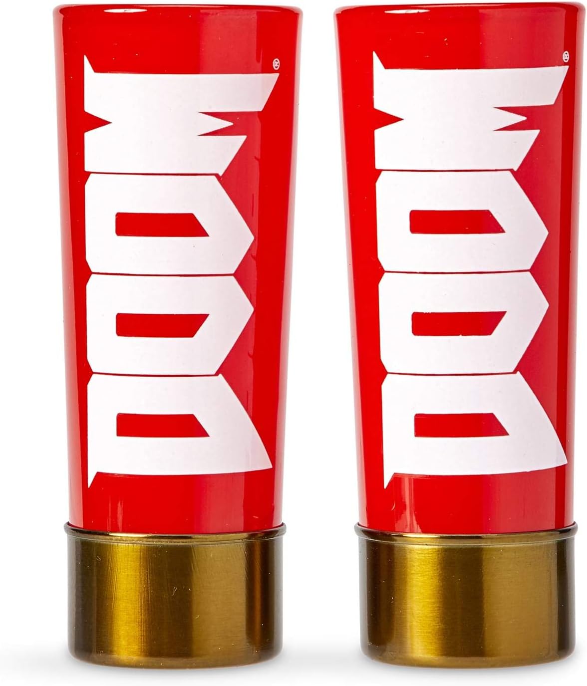 DOOM Shotgun Shell Shot Glasses - Two 2oz Drinking Glass Set - Funny Unique Novelty Bullet-Shaped Wine, Whiskey, Liquor Cups - Cool Stuff For Men, Women, Birthday, Christmas, Video Gamer Gift Ideas
