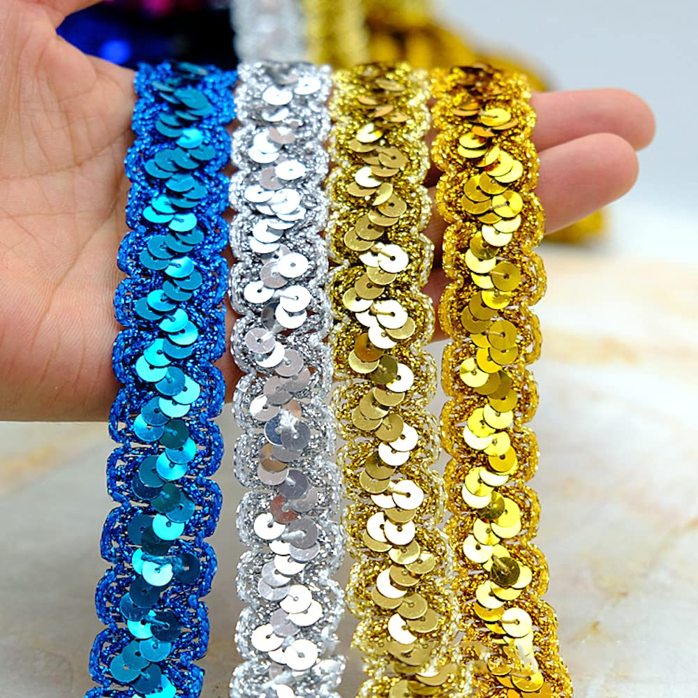 15 mm glitter pailletten kant lint pailletten lint kant rand gevlochten decoratief lint sierband randen pailletten linten trim lint voor doe-het-zelf naaien kostuums handwerk decoratie, 10 m, hemelsblauw