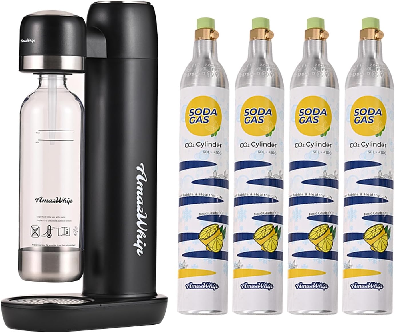 Sparking Water Maker, Household Portable Bubble Water Machine With 4 CO2 Gas Cylinders, CO2 Soda Maker Machine For Carbonated Beverage Homemade (Black + 4 Canisters)