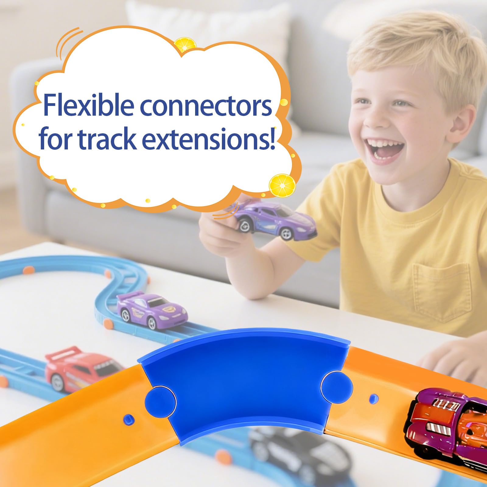 4szt Zestaw Torów Zakrzywionym Kształcie do Hot Wheels, Łącznik Torów o Zakrzywionym Kącie 45 Stopni Zestaw do Budowy Zabawkowych Samochodzików Kompatybilny z Hot Wheels (Niebieski)