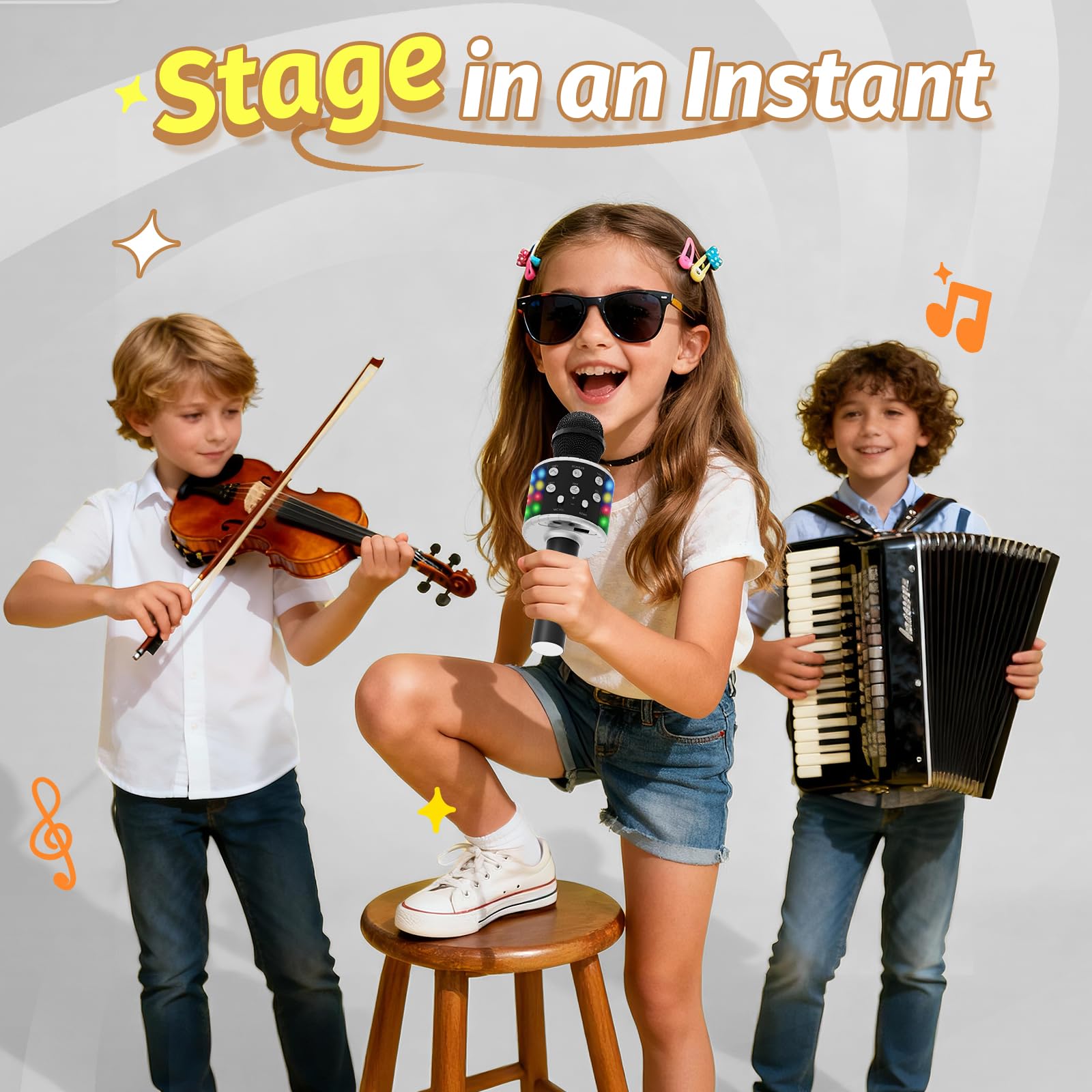Mikrofon Karaoke Bluetooth Bezprzewodowy dla Dzieci, Przenośny z LED, Kompatybilny z Android/iOS