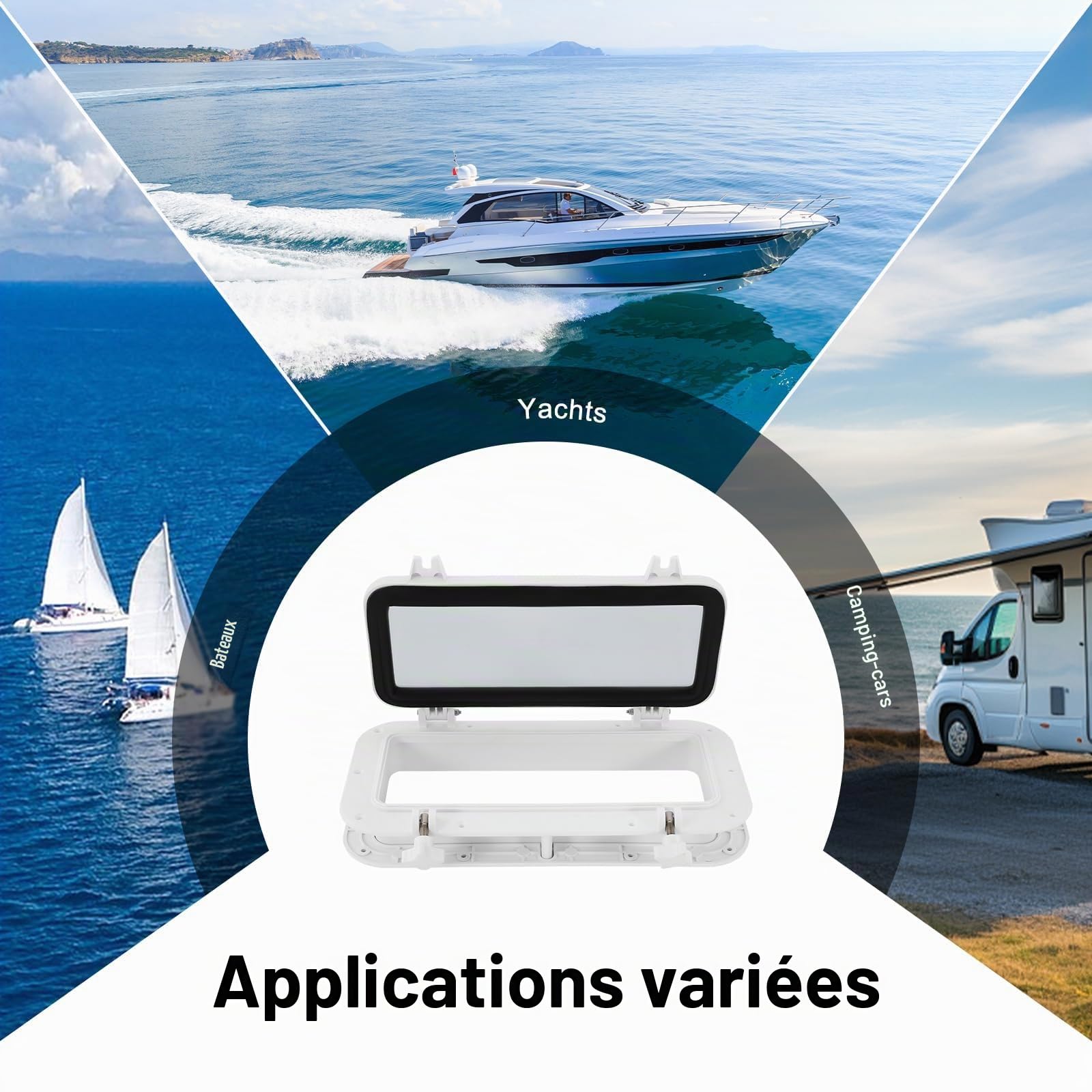 Hublot rectangulaire de 400x200 mm | Fenêtre de bateau en verre trempé et ABS | Ouverture à 90°, étanche et résistant aux UV | Fenêtre pour yacht, camping-car, bateau – Blanc