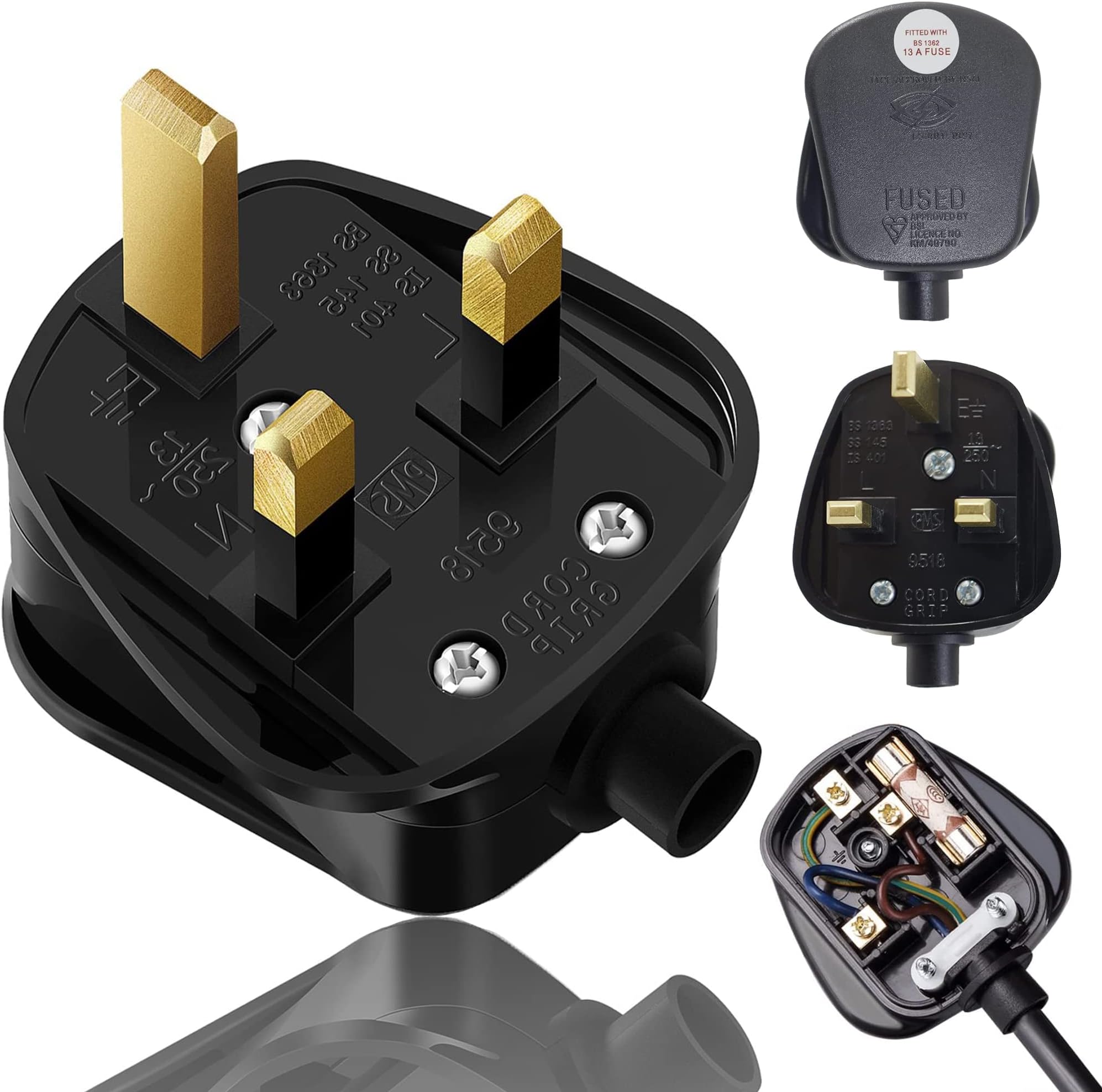 MASTERPLUG Heavy Duty Black 3 Pin, 15A Round UK Mains Power Socket