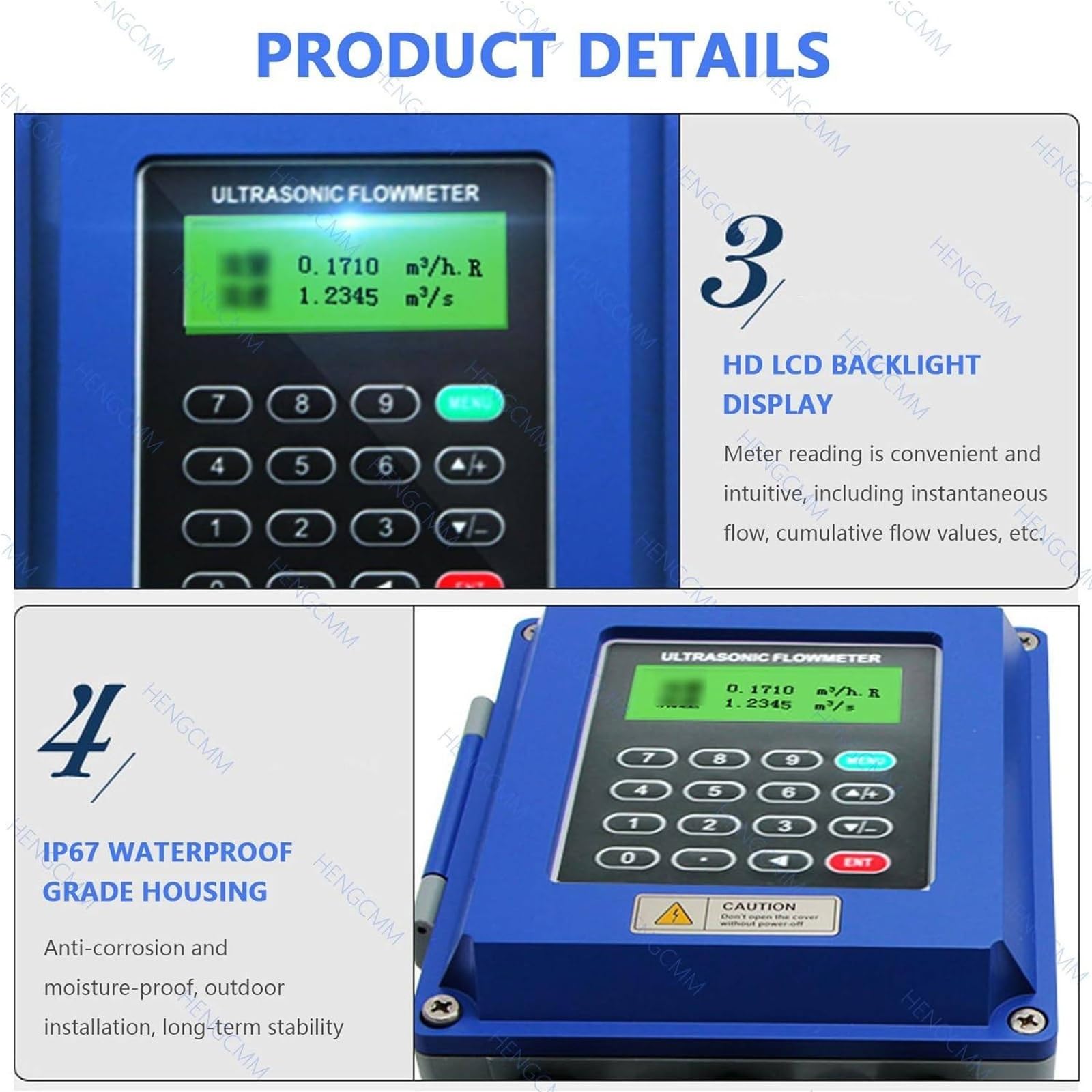 Medidor de flujo ultrasónico para agua líquida, pantalla LCD, con transductores de abrazadera DN15-6000 mm, medición precisa para un control de flujo eficiente