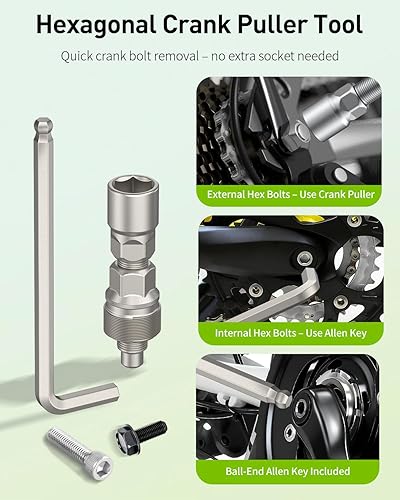 Miniatura 8 de Pawfly Juego de extractor de manivela de bicicleta mejorado, kit de reparación de bicicleta para Shimano cuadrado y brazo de manivela estriado ISIS