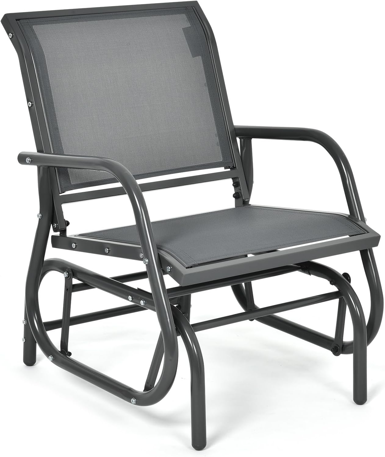 HAPPYGRILL Swing Glider Chair Outdoor Rocking Chair with Study Metal Frame, Patio Glider Chair for Garden Porch Backyard Poolside Lawn