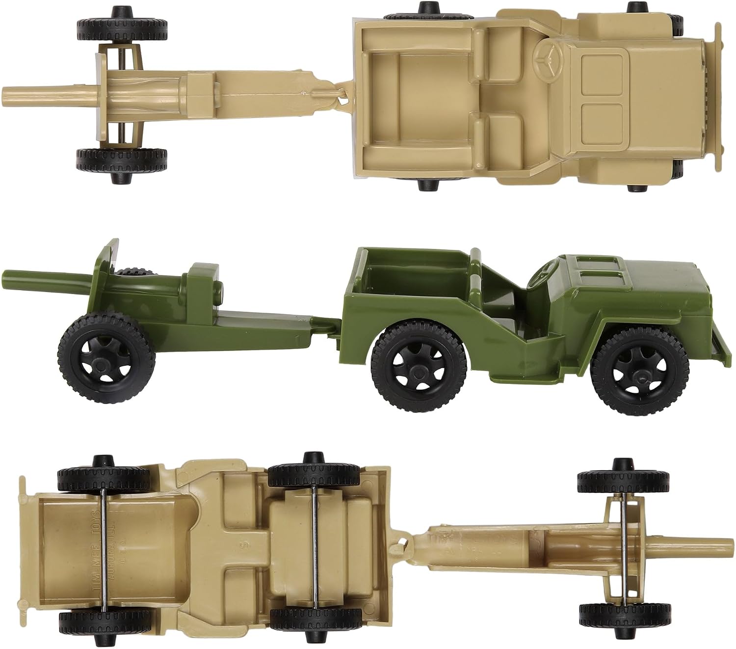 TimMee Combat Patrol Willys & Artillery - Tan & OD Green 4pc Playset USA Made