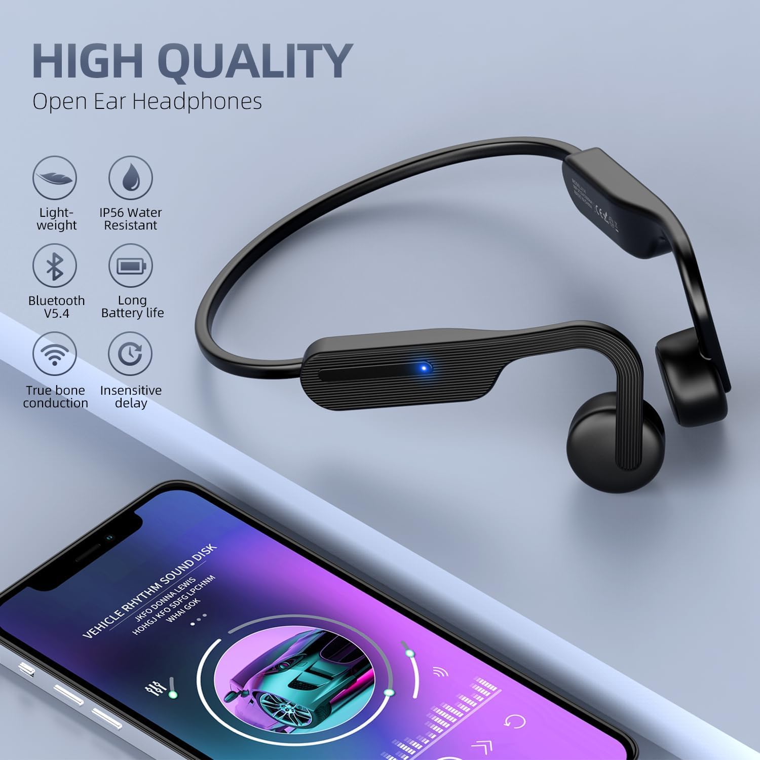 X14 - Auriculares Bluetooth 5.3 de conducción ósea, negros, inalámbricos para correr, deportes al aire libre
